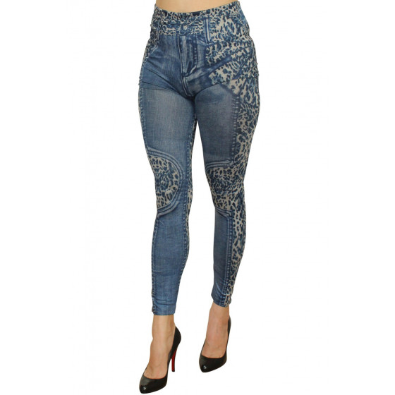 Legging Bleu Effet Jean Délavé Imprimé Léopard Pas Cher