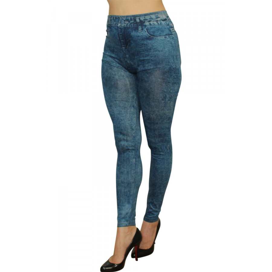 Legging Bleu Effet Jean Délavé – Legging Moulant Femme Tendance