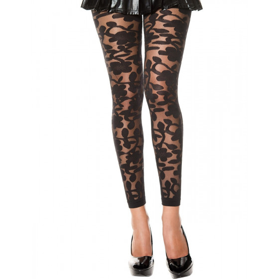 Legging Noir fin Transparent Motif Fleuri Pas Cher