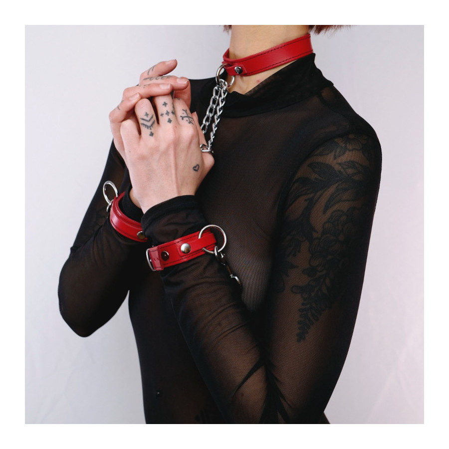 Collier + Menottes Rouge