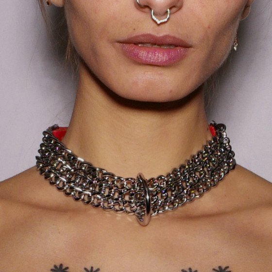 Collier Chaine Cuir Rouge