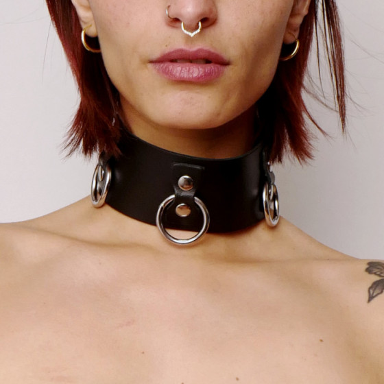 Collier en Cuir Collection Anneaux Noir
