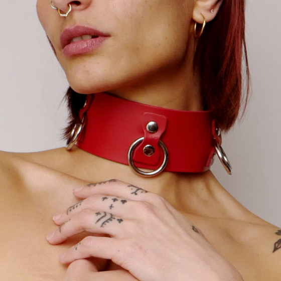 Collier en Cuir Collection Anneaux Rouge