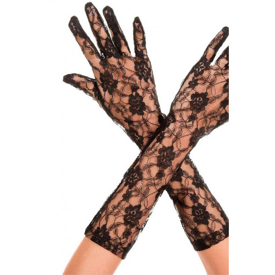 Gants longs mi-bras noirs dentelle florale Pas Cher