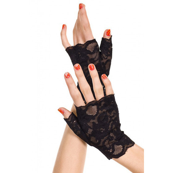 Gants noirs doigts ouverts dentelle florale Pas Cher