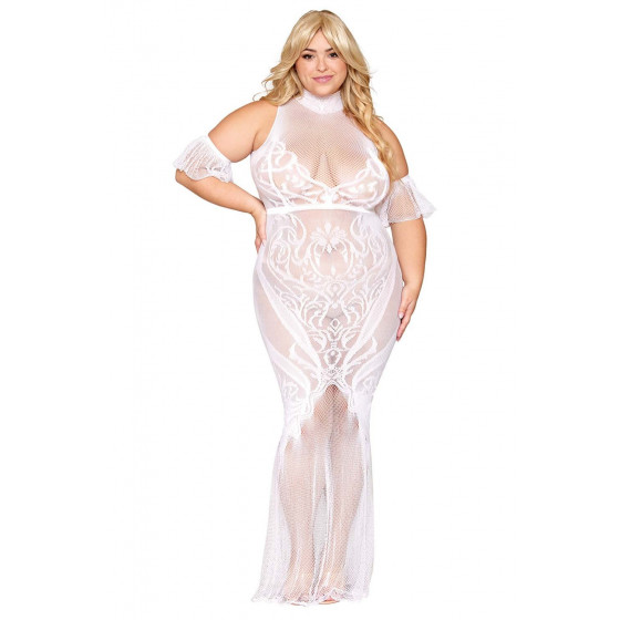 Robe Bodystocking, Grande Taille, en Résille Dentelle Blanche Pas Cher