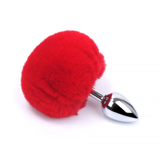 Plug Anal Aluminium avec Pompon Rouge Taille S Pas Cher