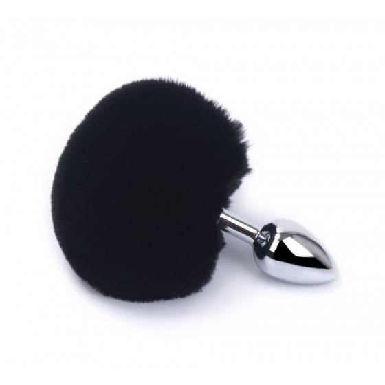 Plug Anal Aluminium avec Pompon Noir Taille S Pas Cher