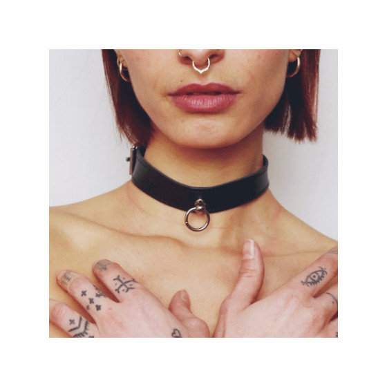 Collier Fin Anneau Noir
