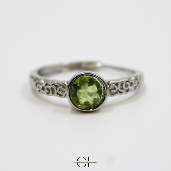 Bague en Cuivre Blanc ajustable Facetté Péridot AA pas cher