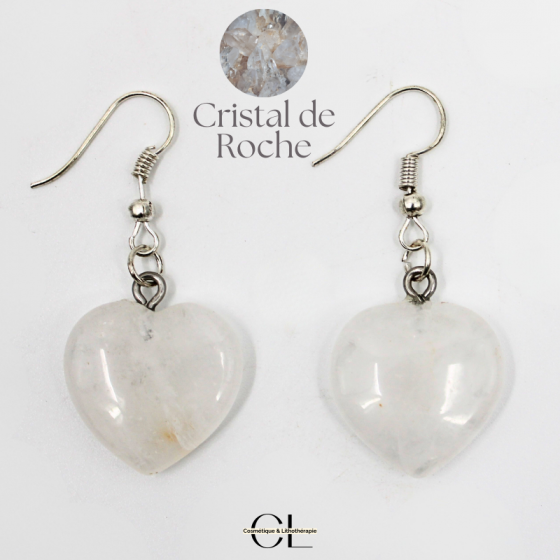 Boucles d'oreilles avec Pierre Cristal de Roche AB en Forme de Coeur 20mm pas cher