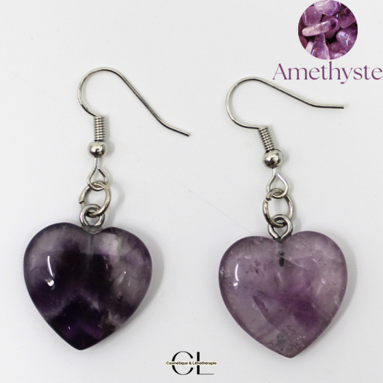 Boucles d'oreilles avec Pierre Amethyste AB en Forme de Coeur 20mm pas cher