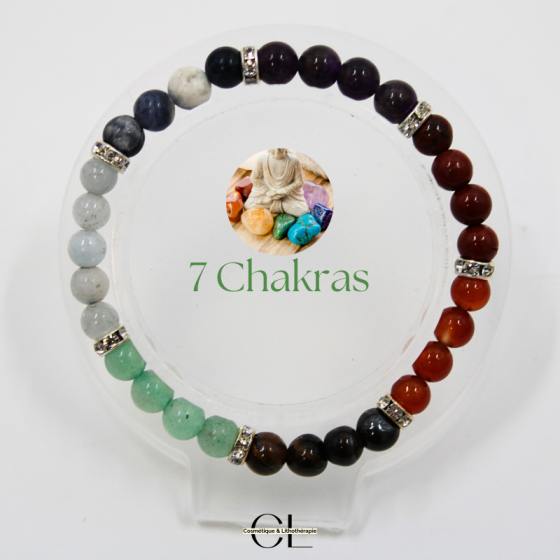 Bracelet en Pierres Naturelles 7 Chakras et Strass AB 8mm pas cher