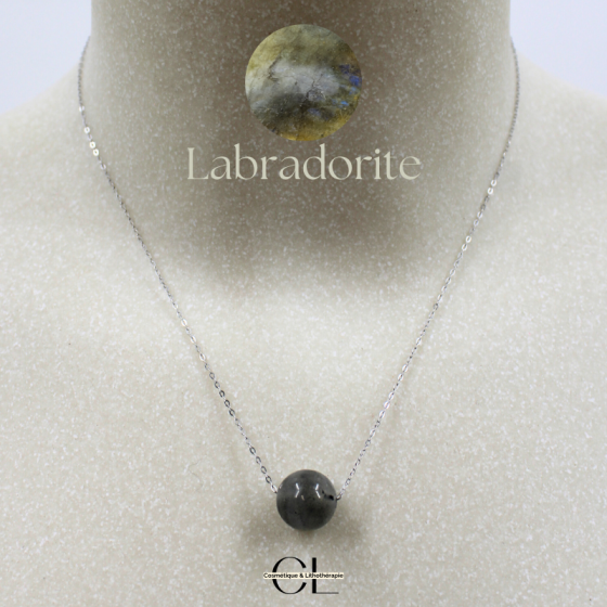 Collier en Argent 925 avec Pierre Labradorite A+ Boule 12mm pas cher