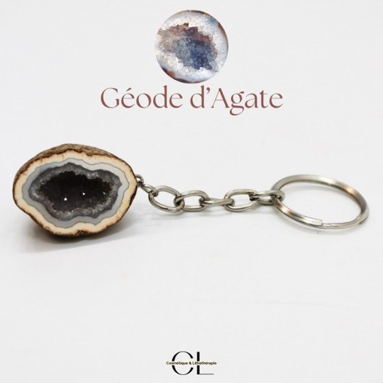 Porte-clefs avec pierre naturelle Géode Agate brute 3cm Pas Cher