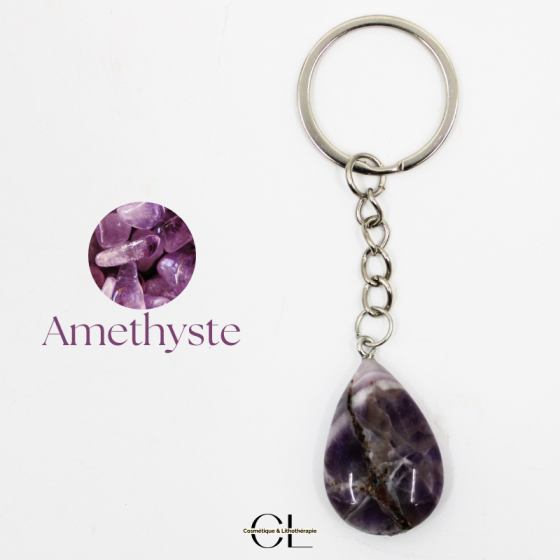 Porte-clefs avec pierre naturelle Amethyste AB 30mm Pas Cher