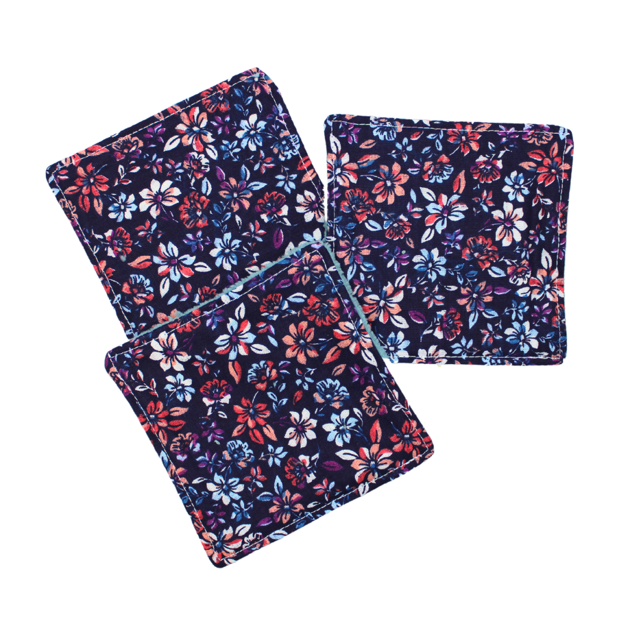 Lot de 3 Cotons Lavables Bleus Assortis Motif Floral Pas Cher
