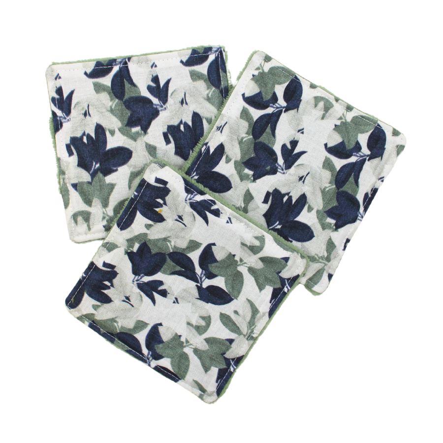 Lot de 3 Cotons Lavables Verts Assortis Motif Floral Pas Cher