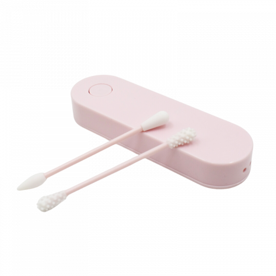 2 Cotons Tiges Réutilisables + Boite de Rangement - Rose Pas Cher