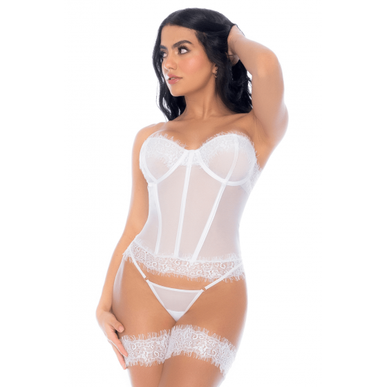 Ensemble 4 Pièces Blanc, Bustier, String et 2 Jarretières| Pas Cher | Le moins cher du Net