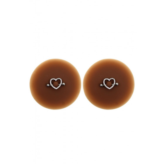 Paire de Cache-Tétons Piercing Barre Coeur Faux Diamant Peau Foncée Pas Cher | 100% sécurisé | Livraison Rapide