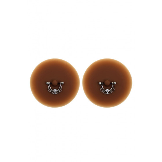 Paire de Cache-Tétons Ornés d’un Piercing Barre en Demi-Anneau avec Strass, pour Peau Foncée Pas Cher | 100% sécurisé |