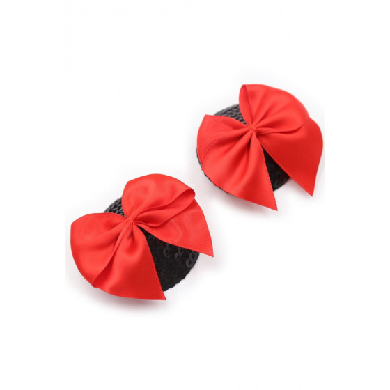 Paire de Cache Tétons Adhésifs Noir avec Nœud Papillon Rouge Pas Cher | 100% sécurisé |