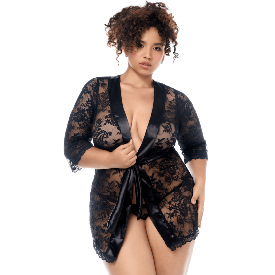 Peignoir en dentelle grande taille Mapalé avec string assorti Pas Cher
