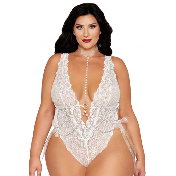Ensemble 2 pièces grande taille, body dentelle blanc Pas Cher
