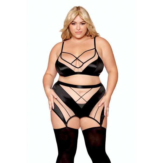 Ensemble grande taille avec Soutien-gorge, jupe porte-jarretelles, string Pas Cher