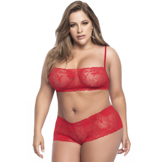 Ensemble lingerie, grande taille, rouge top bustier et shorty dentelle Pas Cher