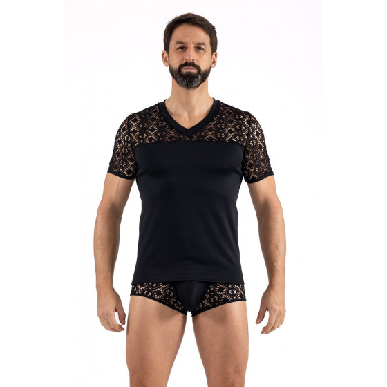 T-shirt noir résille brodée Shinny Pas Cher