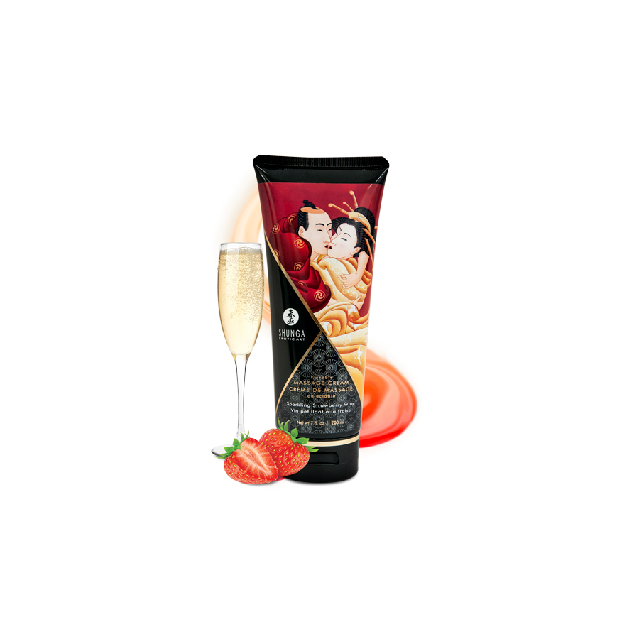 Crème de Massage Vin Pétillant Fraise Shunga - Massage Sensuel et Parfumé
