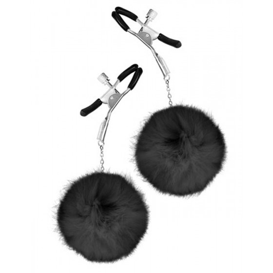 Pinces à seins réglables pompons noirs – Accessoire sexy & ludique
