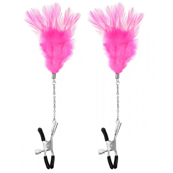Pinces à seins réglables plumes roses – Accessoire sexy & élégant