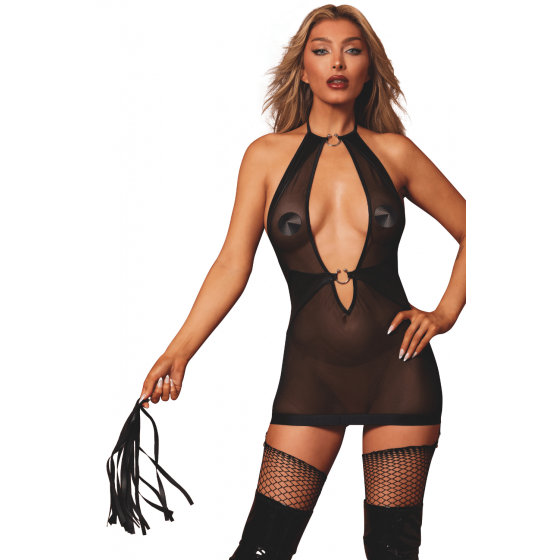 Nuisette + porte‑jarretelles & fouet noire – Lingerie sexy et audacieuse