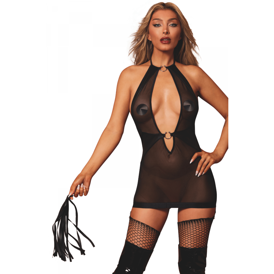 Nuisette + porte‑jarretelles & fouet noire – Lingerie sexy et audacieuse