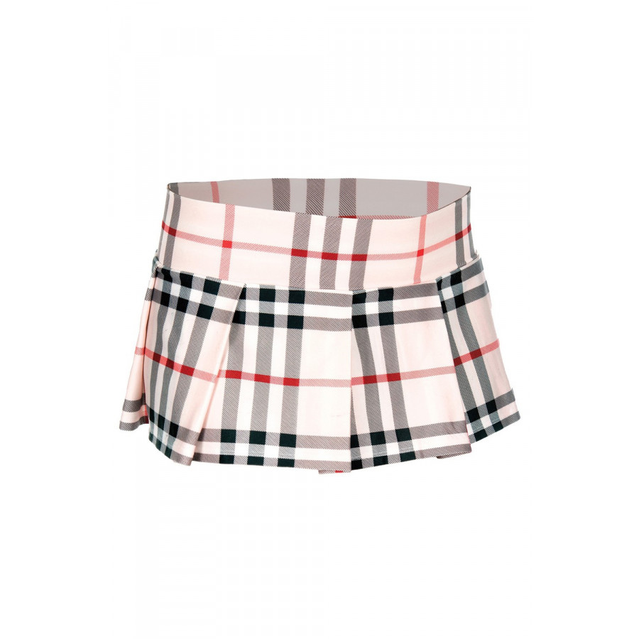 Mini-jupe plissée Beige style ecossais | Ma Boutique en Folie