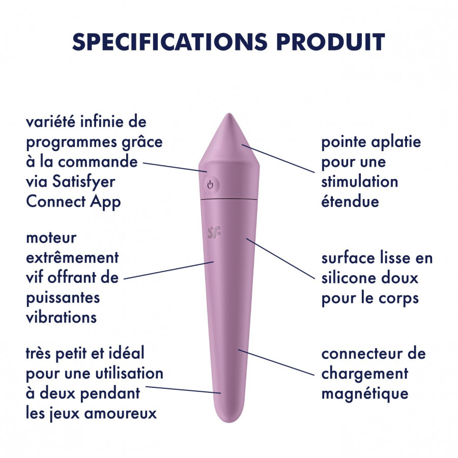 Vibromasseur connecté lilas USB – Ultra Power Bullet 8 Satisfyer