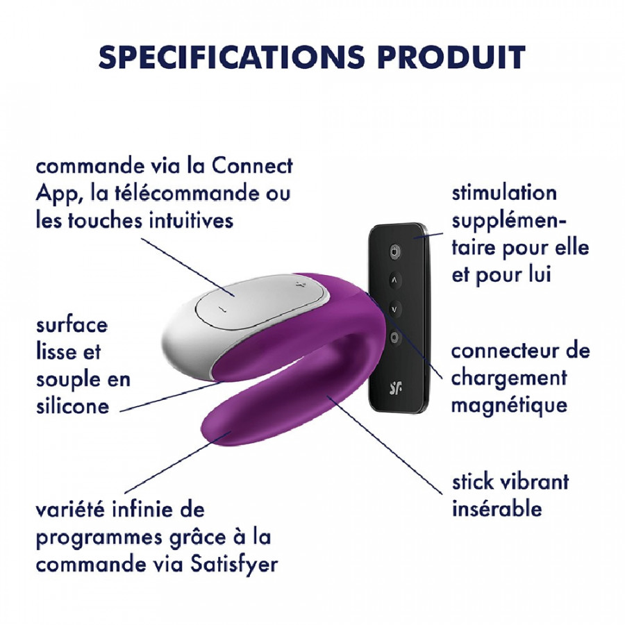 Sextoy de couple vibrant USB connecté Double Fun violet – Satisfyer