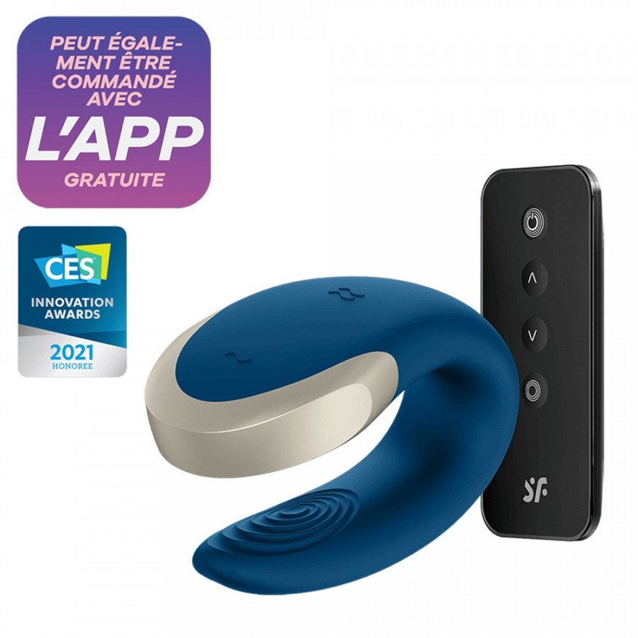 Vibromasseur connecté pour couple Double Love bleu – USB & télécommande