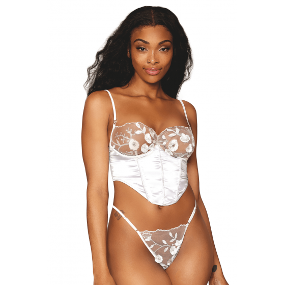 Bustier Blanc avec Perles et Strass – Bretelles Transparentes Amovibles | Lingerie Femme