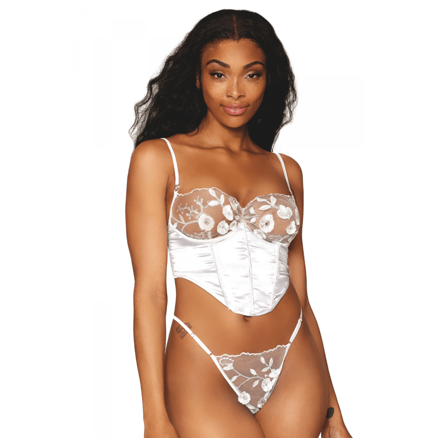 Bustier Blanc avec Perles et Strass – Bretelles Transparentes Amovibles | Lingerie Femme