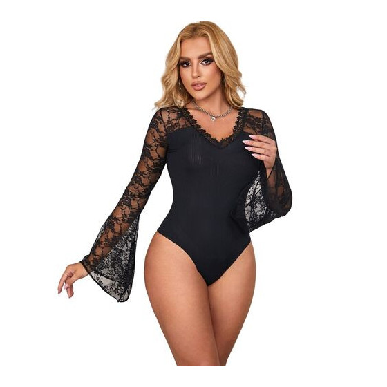 Subblime – Teddy motif floral noir | Lingerie sexy et élégante