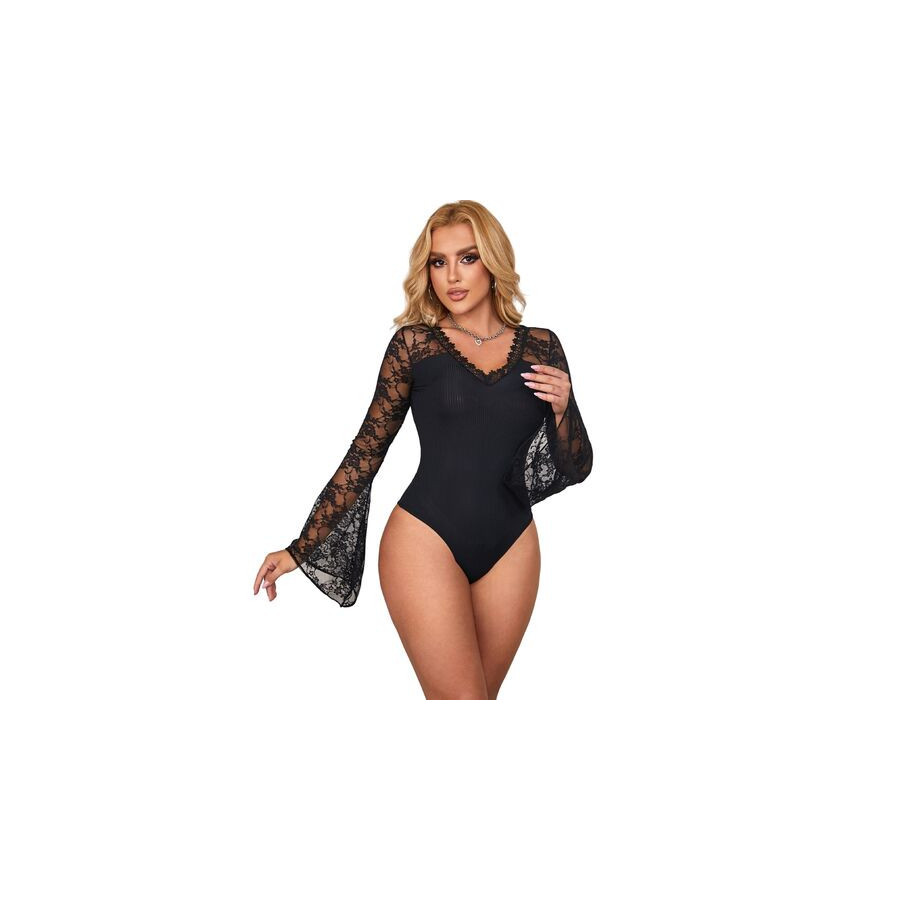 Subblime – Teddy motif floral noir | Lingerie sexy et élégante