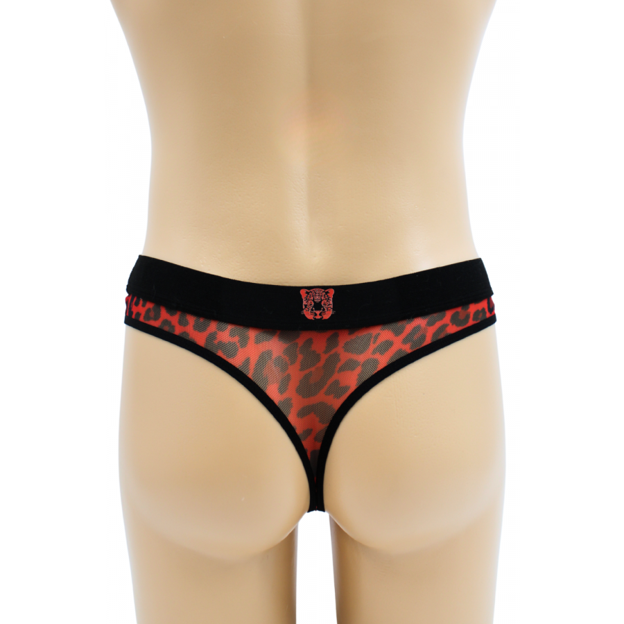 String en résille imprimé léopard rouge | Lingerie masculine sexy