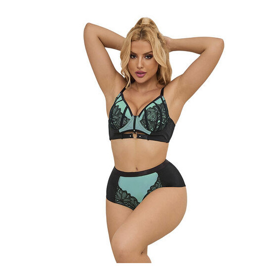 Ensemble soutien-gorge en cuir verni vert avec fermeture éclair – Lingerie SUBBLIME
