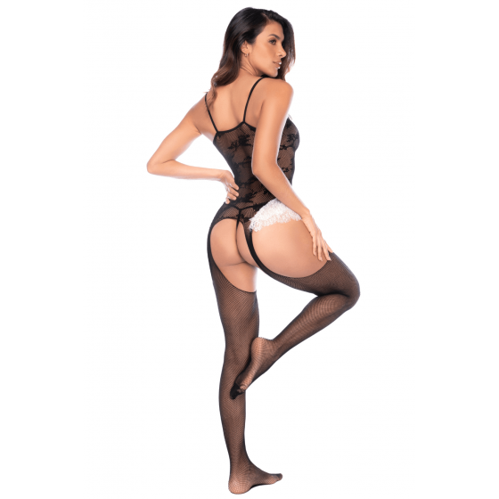 Bodystocking résille style soubrette Mapalé – Lingerie sexy noir & blanc