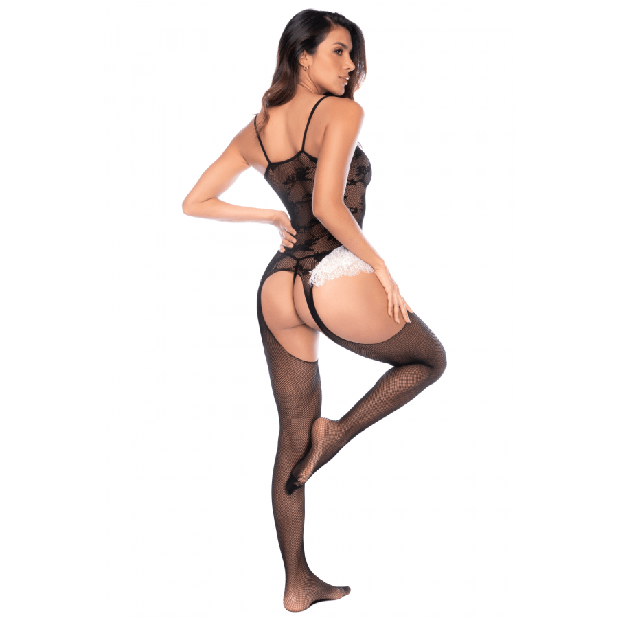Bodystocking résille style soubrette Mapalé – Lingerie sexy noir & blanc