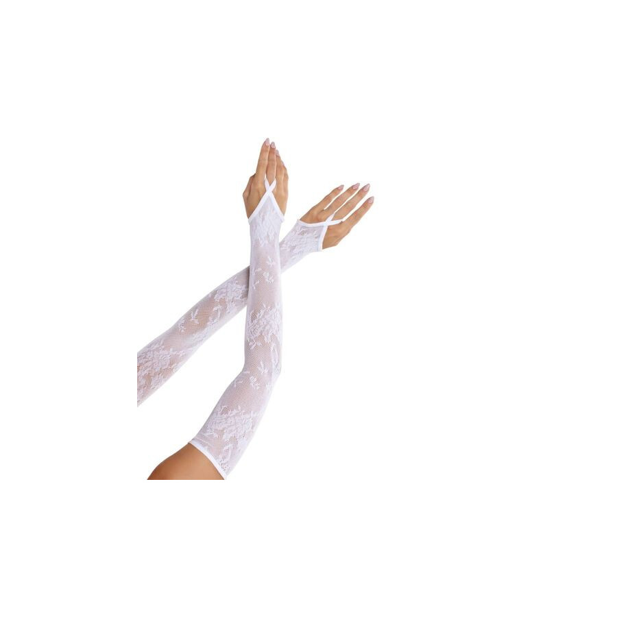 Gants chauffants extra longs en dentelle florale blancs – Leg Avenue | Accessoire sexy, taille unique